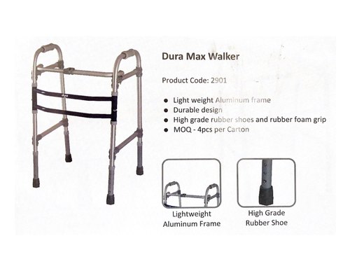 Dura Max Walker (Aluminium) | Foldable Walking Aid | Adjustable Height | Light Weight (Grey)