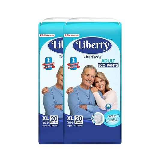 Liberty Eco Adult Diaper Pants,Extra Large (XL) 40 Count, Waist Size (96-165cm | 38-65 inches), Unisex, High Absorbency, Leak Proof, Overnight Protection, Pack of 2, 20 Count/Pack