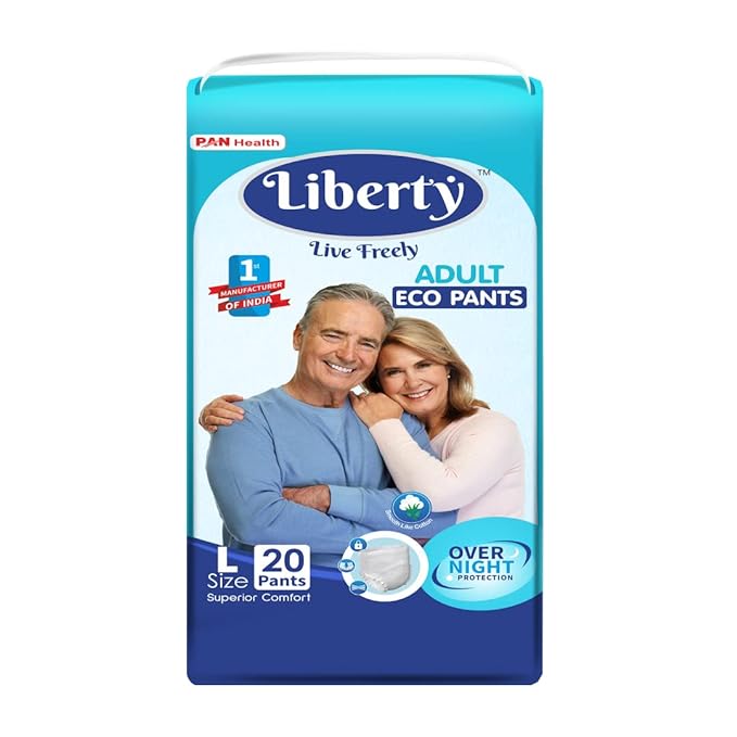 Liberty Eco Adult Diaper Pants, Large (L) 20 Count, Waist Size (75-140cm | 30-55 inches), Unisex, High Absorbency, Leak Proof, Overnight Protection, Pack of 1