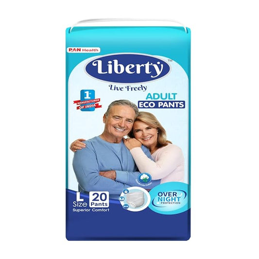 Liberty Eco Adult Diaper Pants, Large (L) 20 Count, Waist Size (75-140cm | 30-55 inches), Unisex, High Absorbency, Leak Proof, Overnight Protection, Pack of 1