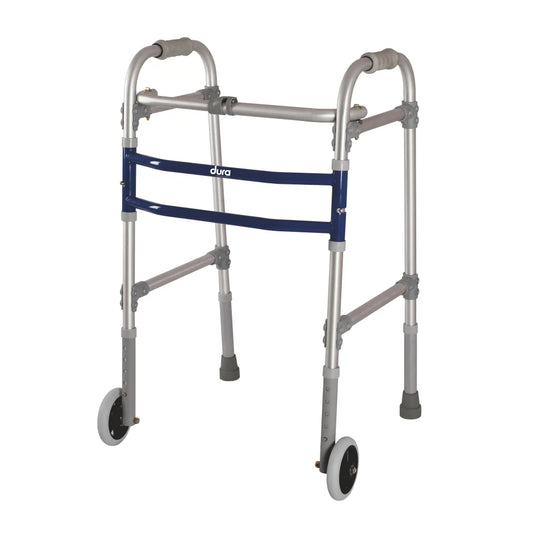 Dura Max Walker (Aluminium) With Straight Wheel for Elderly & Physically Challenged | Gray