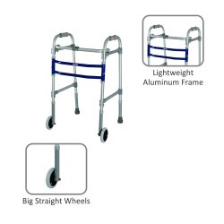 Dura Max Walker (Aluminium) With Straight Wheel for Elderly & Physically Challenged | Gray