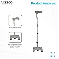 Vissco Avanti L Shape Quadripod Stick | Walking Stick with Adjustable Height | Light Weight | 4 Legged Base (Grey)