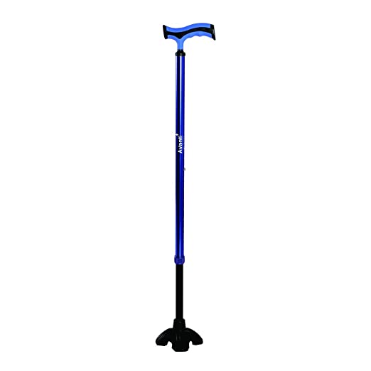 Avanti Plus - T Shape Aluminum Single Stick | Lightweight Walking Stick | Adjustable Height | Big Shoe for Better Grip (Blue)