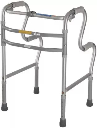 Dura Step Walker (Aluminium) | Foldable Walking Aid | Adjustable Height | Light Weight (Grey)