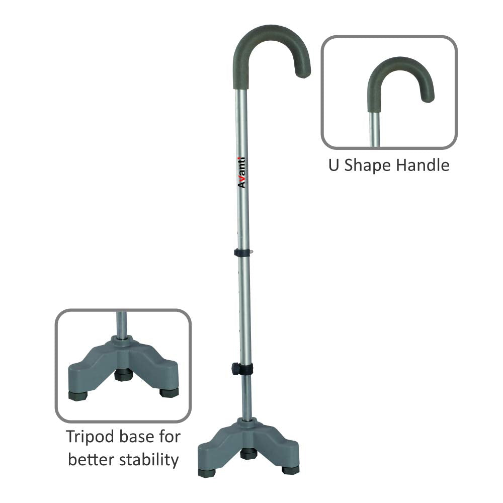 Vissco Avanti U Shape Tripod Stick for Physically Challeged | Light Weight & Adjustable Height (Grey)