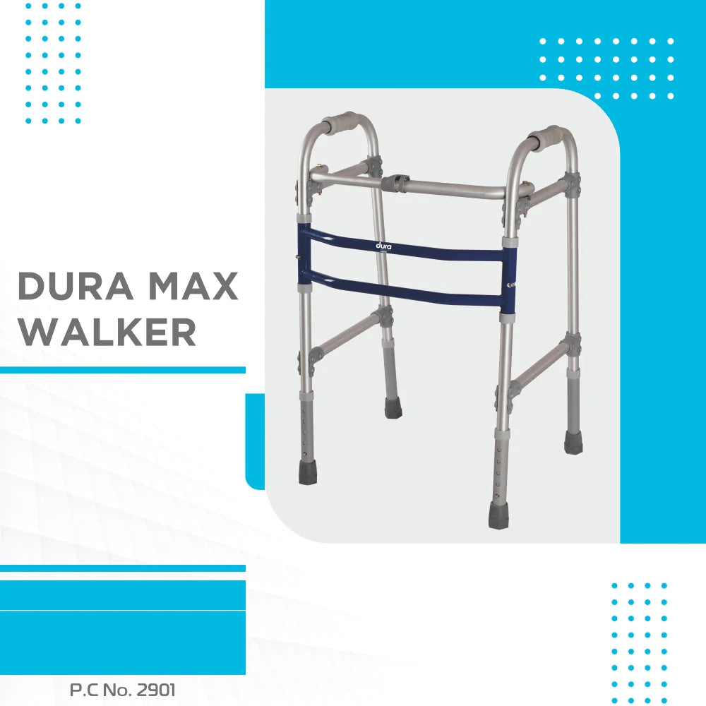 Dura Max Walker (Aluminium) | Foldable Walking Aid | Adjustable Height | Light Weight  (Grey)