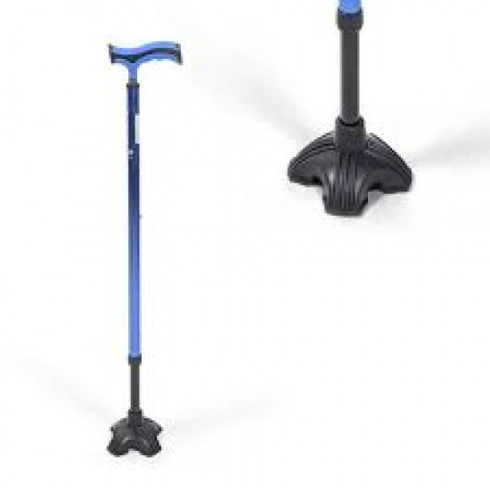 Avanti Plus - T Shape Aluminum Single Stick | Lightweight Walking Stick | Adjustable Height | Big Shoe for Better Grip (Blue)