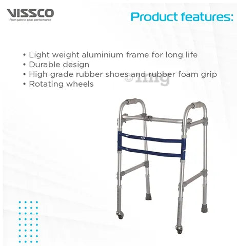 Dura Max Walker with Wheels | (Aluminium) Foldable Walking Aid | Adjustable Height | Light Weight (Grey)