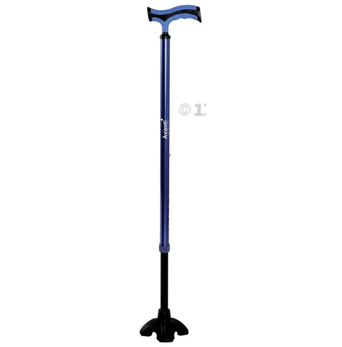 Avanti Plus - T Shape Aluminum Single Stick | Lightweight Walking Stick | Adjustable Height | Big Shoe for Better Grip (Blue)